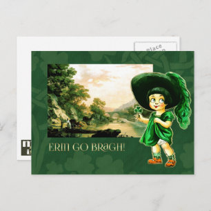 Postal Erin Go Bragh.Vintage Chica irlandés St. Patrick's