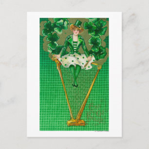 Postal Erin Go Bragh Woman on Harp Scene