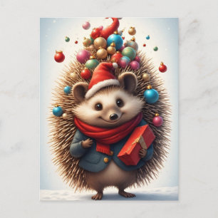 Postal Erizo Adorable Celebrando la Navidad