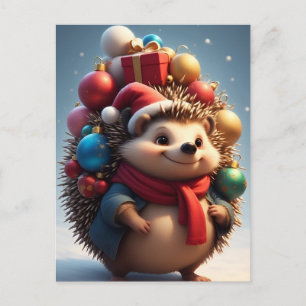 Postal Erizo Adorable Celebrando la Navidad