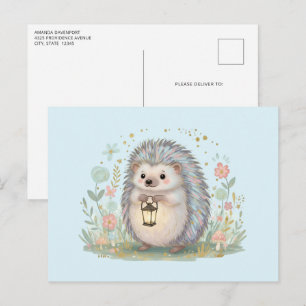 Postal Erizo Adorable con Linterna