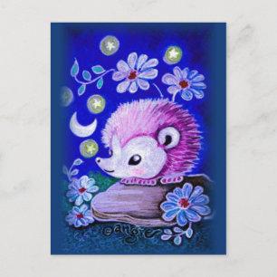 Postal Erizo Adorable Con Luna