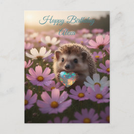 Postal Erizo adorable de octubre con corazón de ópalo