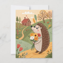 Postal Erizo con arte popular de flores