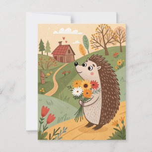 Postal Erizo con arte popular de flores