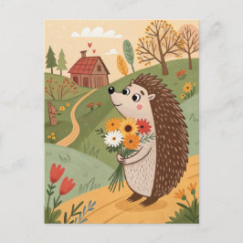 Postal Erizo con arte popular de flores
