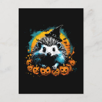 Postal Erizo de Halloween y calabazas lindas