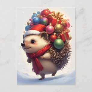 Postal ❄️ Erizo de invierno acogedor Cheer 🎄 Navidad lin