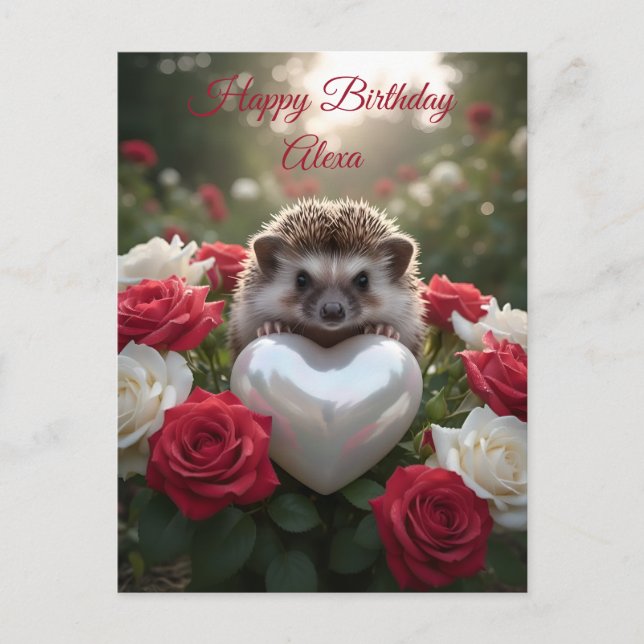 Postal Erizo de junio lindo con corazón de perla (Anverso)