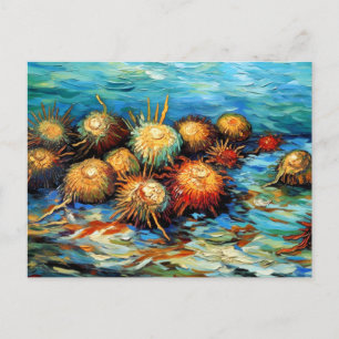 Postal Erizo de Mar en Pintura al Óleo Oceánica Expresiva
