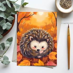 Postal Erizo de Otoño   Pintura Acuarela de Animal