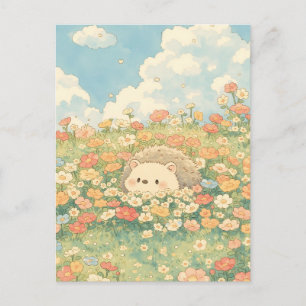Postal Erizo Kawaii Pradera de Melocotón Albaricoque