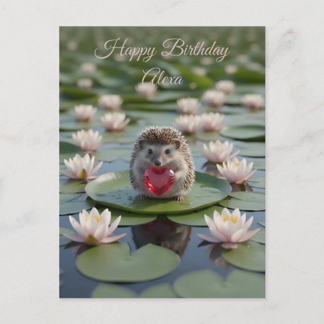 Postal Erizo lindo de julio con corazón de rubí (Anverso)