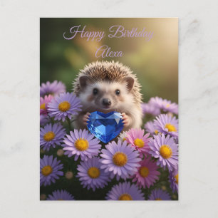 Postal Erizo lindo de septiembre con corazón de zafiro