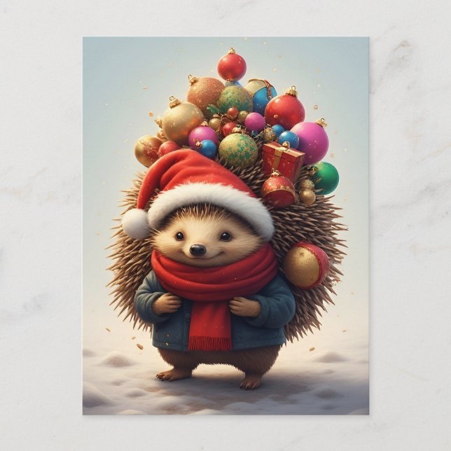Postal ❄️ Erizo Navideño Adorable Alegría Navideña 🎄 Inv (Anverso)