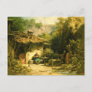 Postal Ermitaño tejiendo - Spitzweg