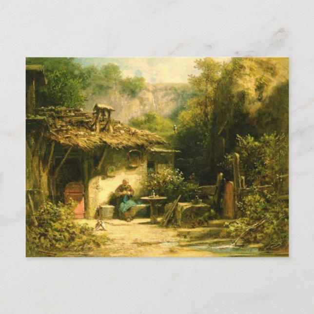 Postal Ermitaño tejiendo - Spitzweg (Anverso)