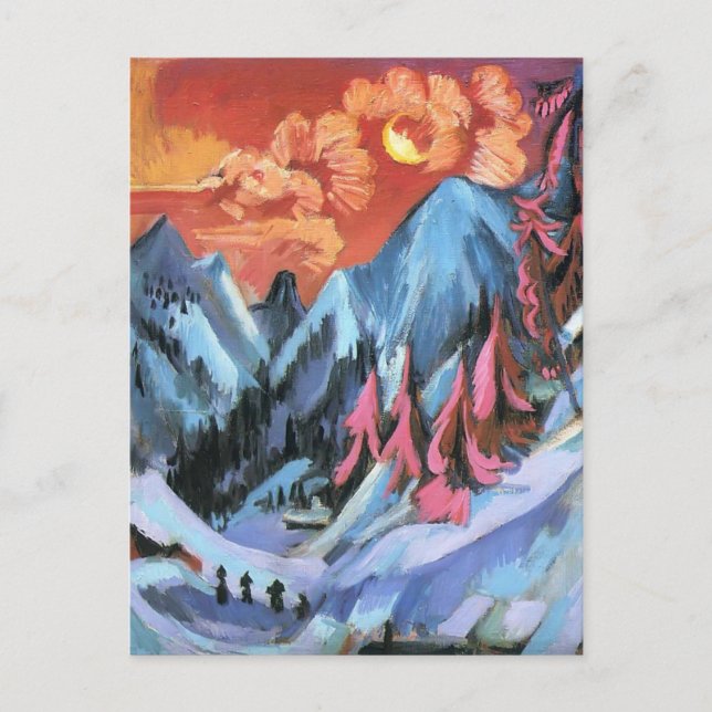 Postal Ernst Kirchner - Paisaje invernal a la luz de la l (Anverso)