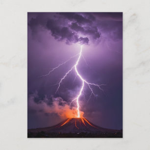 Postal Erupción dramática de relámpagos volcánicos noctur