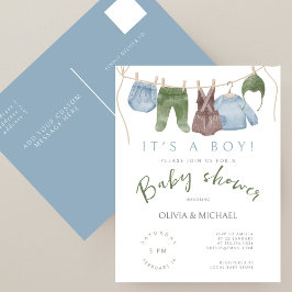 Postal es Baby Shower de ropa de color de agua de chico l