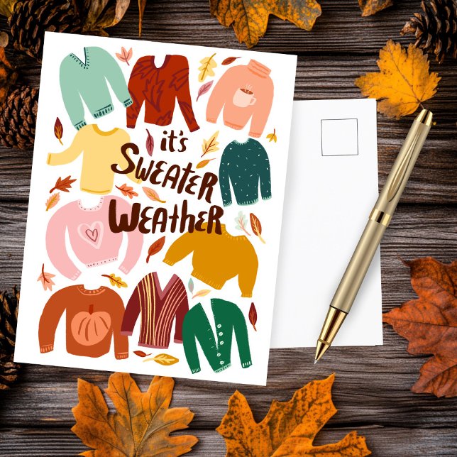 Postal Es Clima de Suéter Otoño Cielo Estacional Lindo  (It's Sweater Weather Fall Autumn Seasonal Cute Postcard
)