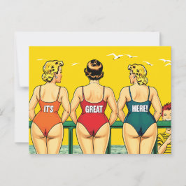 Postal Es genial aquí, mujeres Bonitos en una playa, dive