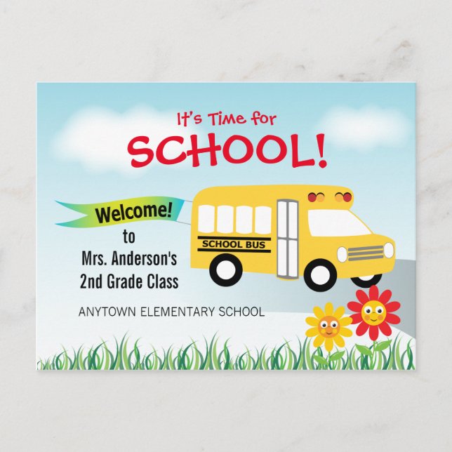 Postal Es hora de que la escuela regrese al autobús escol (Anverso)