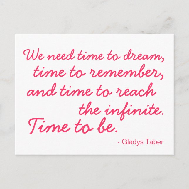 Postal Es hora de soñar. Tiempo de ser rosa y blanco post (Anverso)