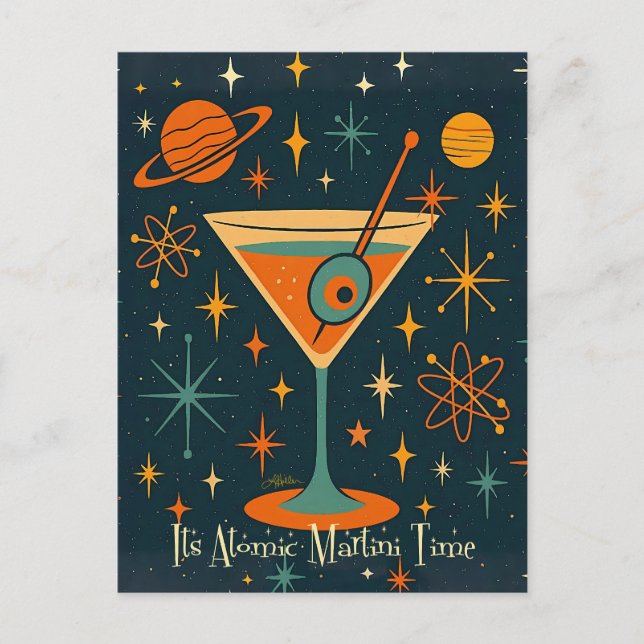 Postal Es hora del Martini Atómico Estrellas Cósmicas (Anverso)