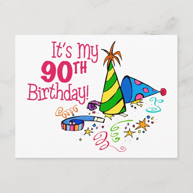 Postal Es mi cumpleaños número 90 (Gorras Fiestas) (Anverso)