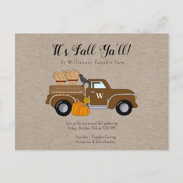 Postal Es otoño, Kraft Fall Party Invitation (Anverso)