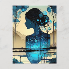 Postal Es una mujer abstracta, hecha de bosque. Ella es