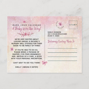 Postal Es una niña Baby Shower Elegante de Acuarela Rosa