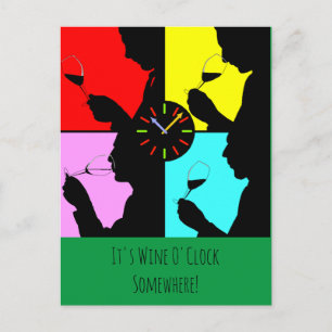 Postal Es Wine O'clock Algún sitio artsy gráfico vino