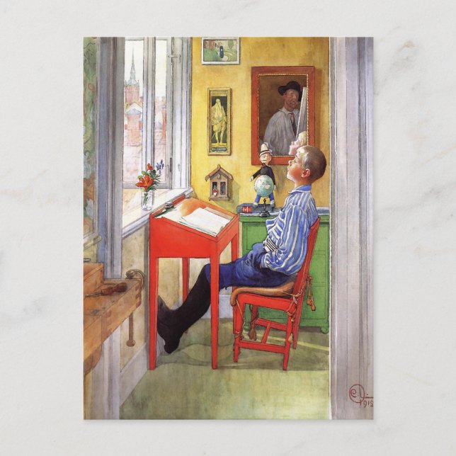 Postal Esbjorn Haciendo su tarea personal por Carl Larsso (Anverso)