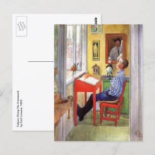 Postal Esbjorn haciendo sus deberes de Carl Larsson