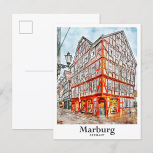 Postal Esbozo acuático de viaje de Marburg Alemania