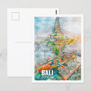 Postal Esbozo acuático de viaje famoso en Bali Indonesia