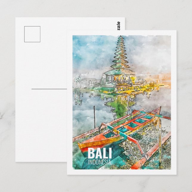 Postal Esbozo acuático de viaje famoso en Bali Indonesia (Anverso / Reverso)