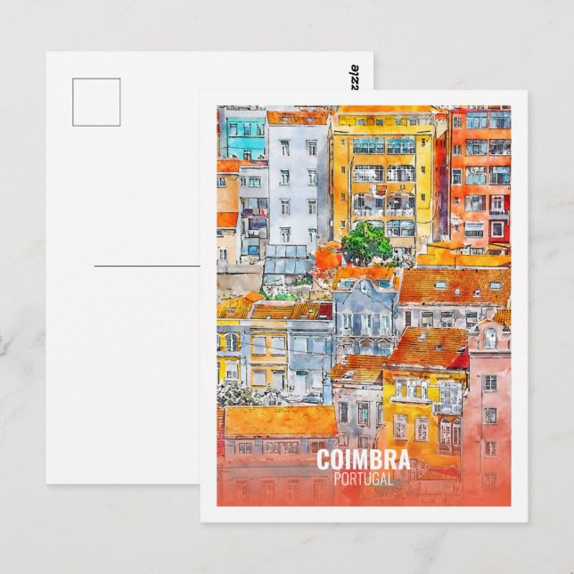 Postal Esbozo acuático de viaje famoso en Coimbra Portuga (Anverso / Reverso)