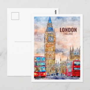 Postal Esbozo acuático de viaje famoso en Londres Inglate