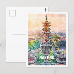 Postal Esbozo acuático de viaje famoso en Nanjing China