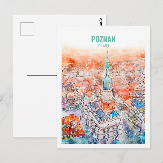 Postal Esbozo acuático de viaje famoso en Poznan Polonia (Anverso / Reverso)