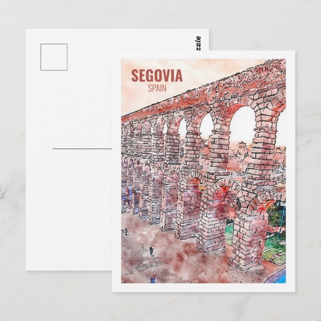 Postal Esbozo acuático de viajes de Segovia España (Anverso / Reverso)