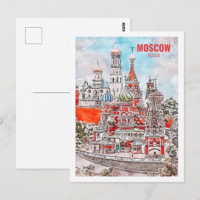 Postal Esbozo acuático de viajes famoso en Moscú Rusia (Anverso / Reverso)