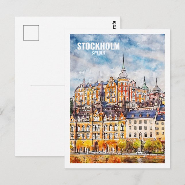 Postal Esbozo acuático de viajes famoso en Suecia de Esto (Anverso / Reverso)