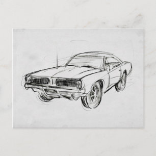 Postal Esbozo clásico del coche IV