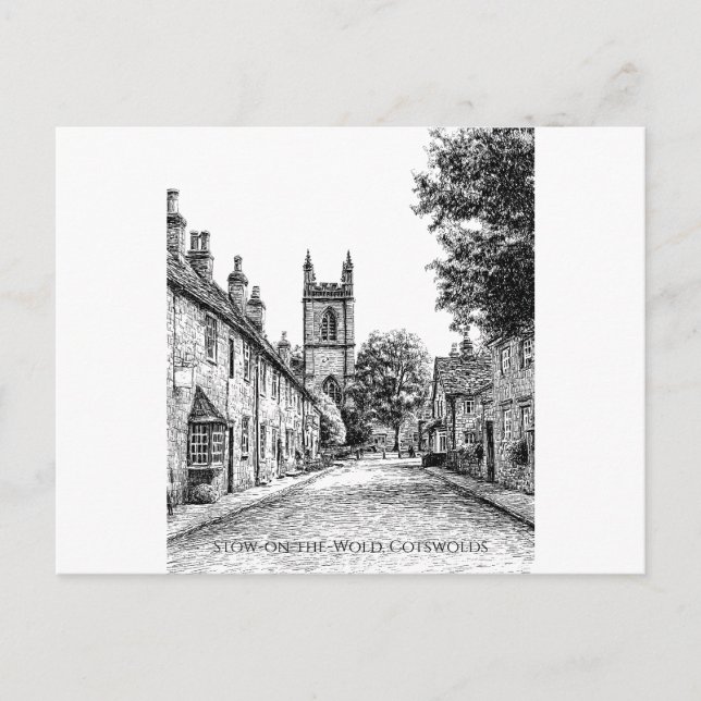 Postal Esbozo de aldea de Stow-on-the-Wold, Inglaterra de (Anverso)
