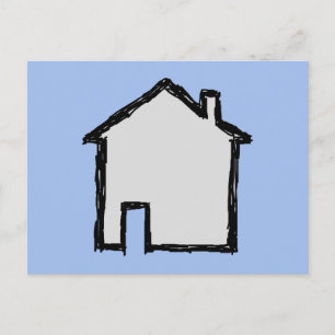 Postal Esbozo de casa. Negro y Azul.
