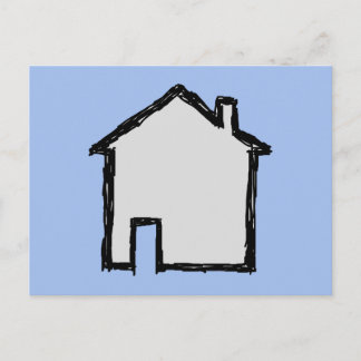 Postal Esbozo de casa. Negro y Azul.